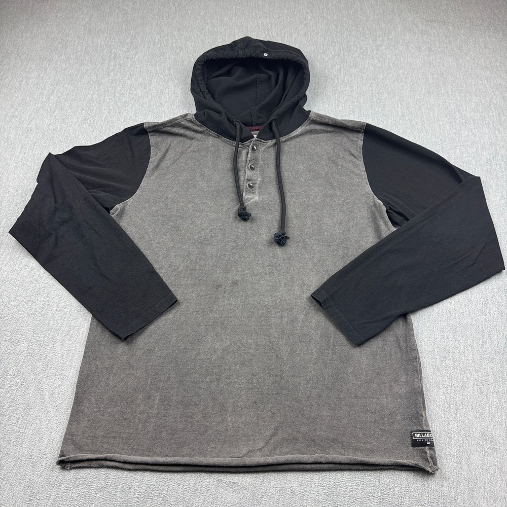 Billabong Hoodie Mens Large Gray Black Henley Sweatshirt Pullover Outdoor Skate